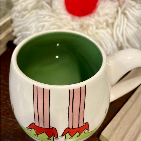 Rae Dunn Christmas Cheer Mug Elf Feet Shoes Green Interior by Magenta. - Picture 2 of 4